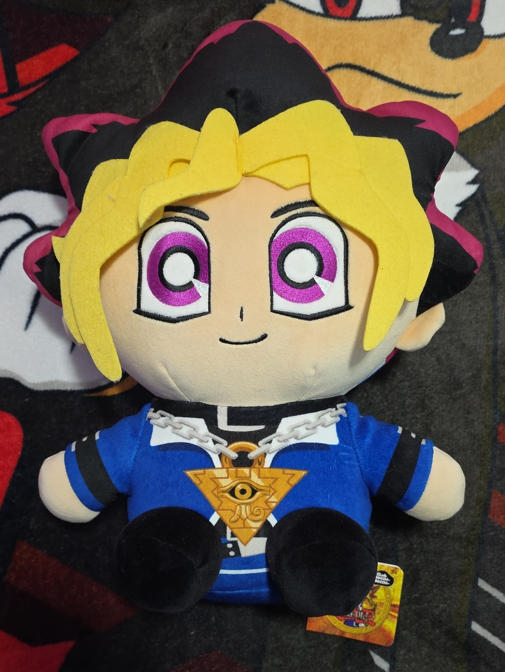 Plush Anime Character Doll in Blue Outfit with Yellow Hair